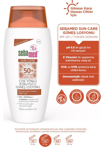 ​sebamedsuncare SPF50+UVA Uvb Filtresi-E Vitamini Yüksek Koruyucu Güneş Losyonu 150ML-ÇANTA Hediye