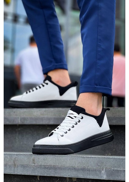 Bağcıklı Keten Erkek Hı Sneaker Beyaz Siyah (Siyah Taban) modelleri