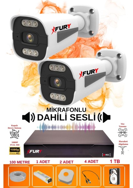 2 Li Sesli 6 Warm LED Gece Renkli Görüş Su Geçirmez Güvenlik Kamerası Seti 1tb fiyatları