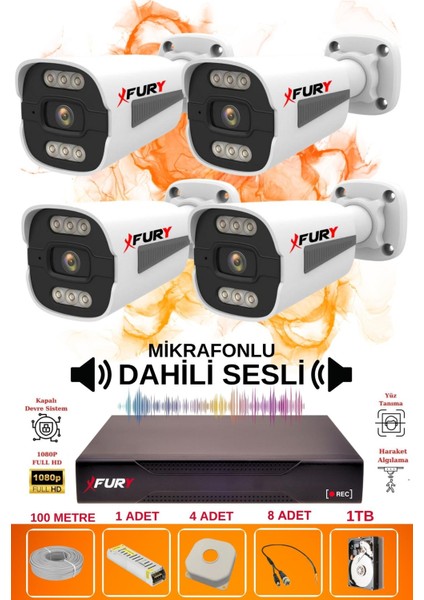 4 Lü Sesli 6 Warm LED Gece Renkli Görüş Su Geçirmez Güvenlik Kamerası Seti 1tb fiyatları