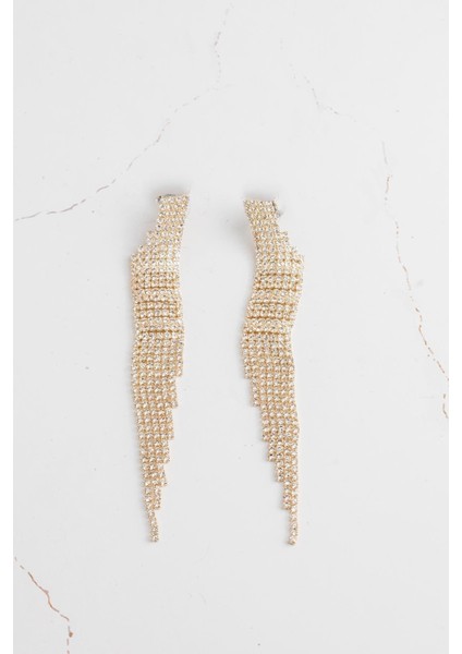 Pirinç Zirkon Taşlı Sallantılı Küpe