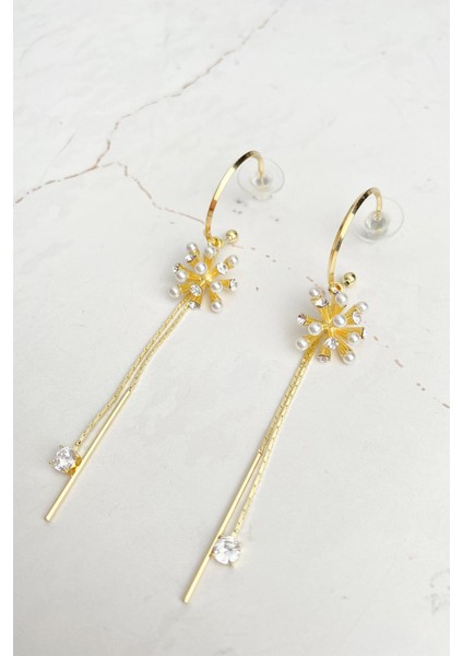 Incili Top Sallantılı Altın Rengi Küpe modelleri