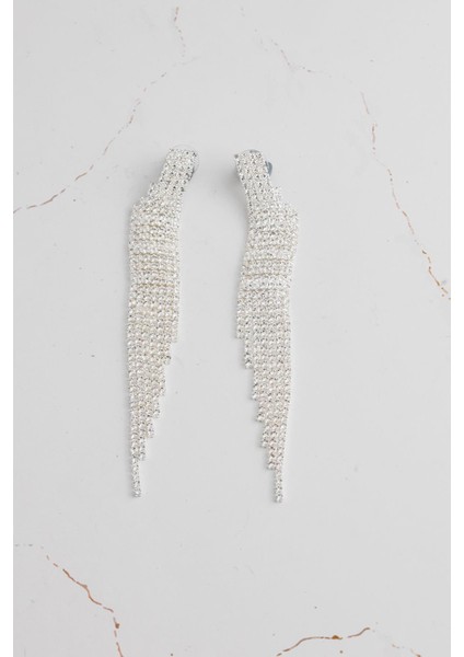 Pirinç Zirkon Taşlı Sallantılı Küpe