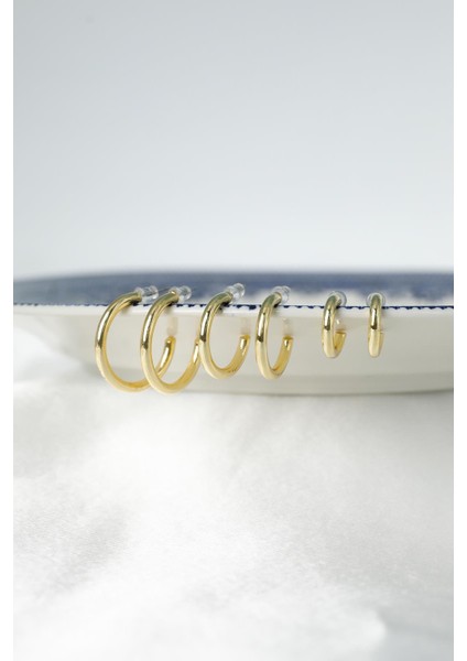 Gold Üç Çift Halka Küpe modelleri