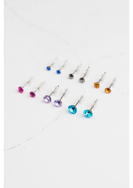 Çok Renkli Tek Taş Küpe Seti modelleri