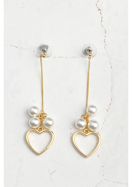 Incili Kalp Sallantılı Küpe