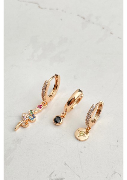 Yılan Figürlü Üçlü Küpe Seti