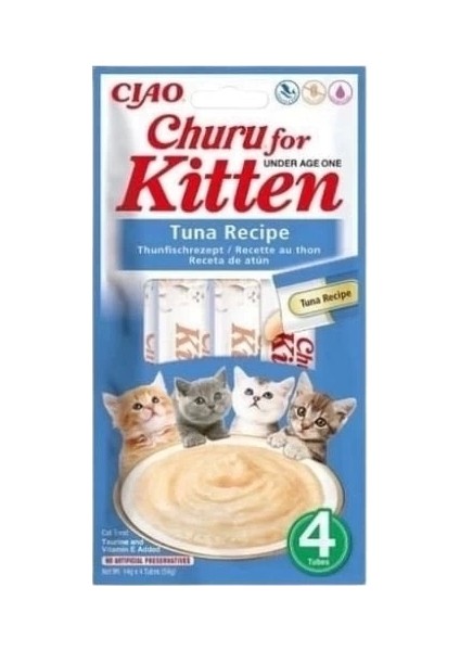 Inaba Ciao Churu Kitten Tuna Balıklı Yavru Kediler Için Sıvı Kedi Ödül Maması 14 gr 4 Adet