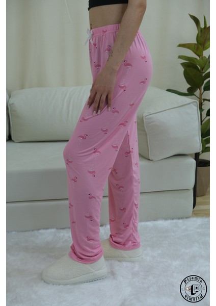 Pembe Pelikan Desenli Uzun Kadın Pijama Altı fırsatları