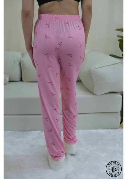 Pembe Pelikan Desenli Uzun Kadın Pijama Altı indirimleri