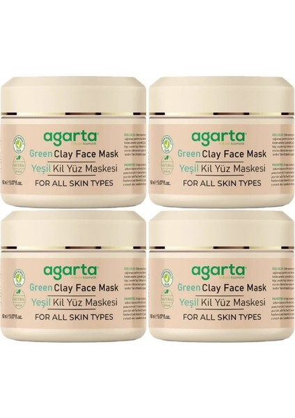 Agarta Doğal Yeşil Kil Yüz Maskesi 150ML (4 Lü Set)