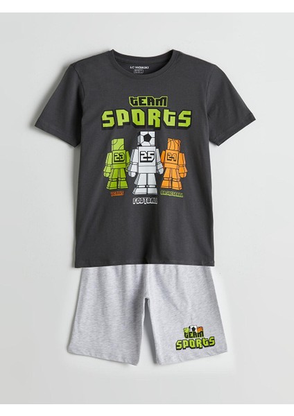 Bisiklet Yaka Erkek Çocuk Şortlu Pijama Takımı (S5)