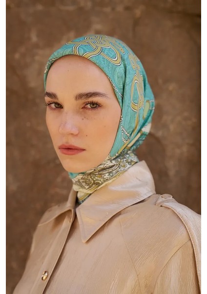 Sarı Ed Scarf Glaze Braid Desen Eşarp