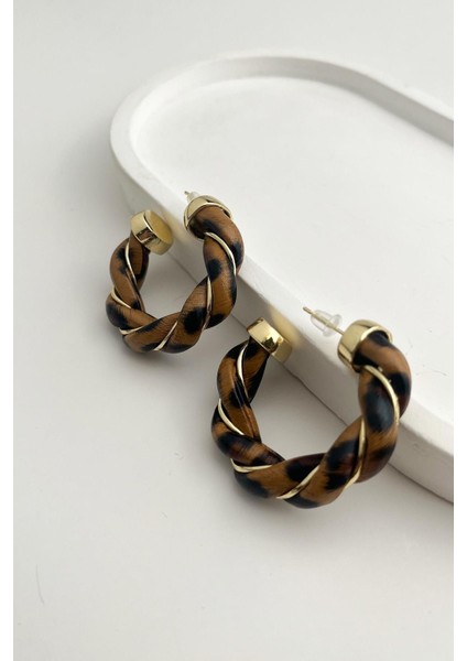 Leopar Desen Hafif Burgu Halka Küpe (3cm)