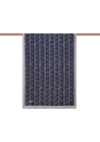 Lacivert-Bej Ipekevi Dört Mevsim Tensel Şal 2891