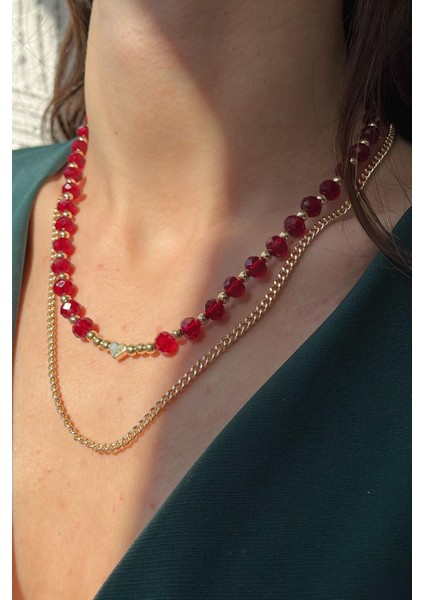 Kalp Figürlü Kristal Boncuk Ikili Kolye Sevgiliye Hediye fiyatları