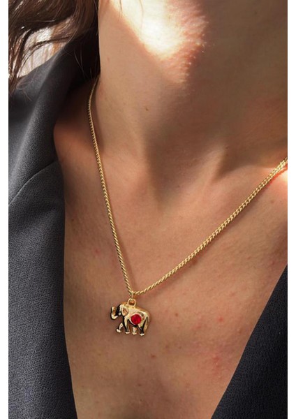 Taşlı Fil Tekli Kolye