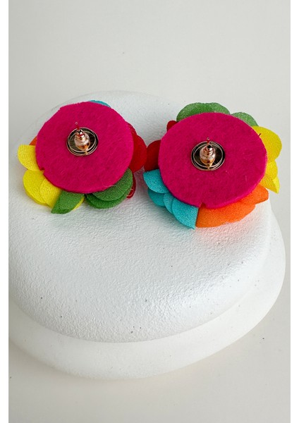 Bohem Tarzı Renkli Kumaş Çiçek Küpe (4cm) fırsatları