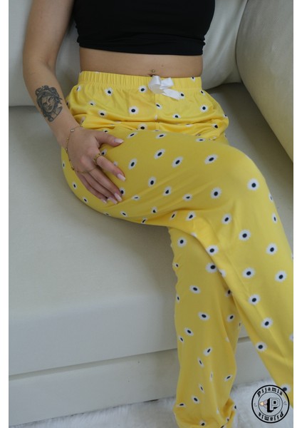 Sarı Papatya Desenli Uzun Kadın Pijama Altı fiyatları