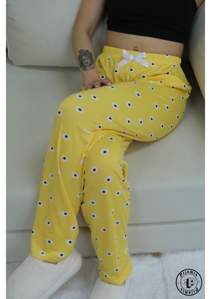 Sarı Papatya Desenli Uzun Kadın Pijama Altı modelleri