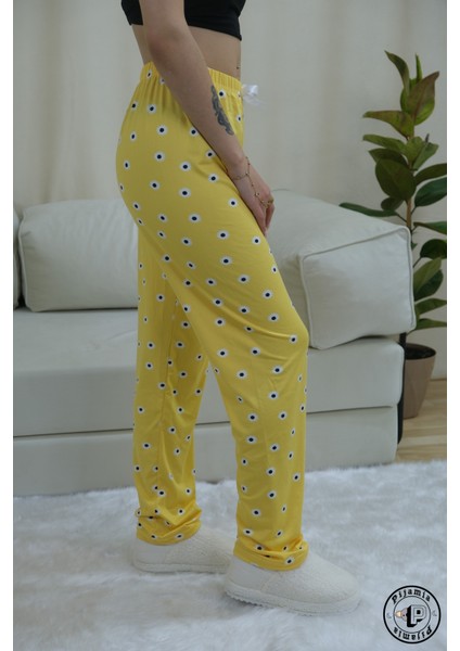 Sarı Papatya Desenli Uzun Kadın Pijama Altı fırsatları