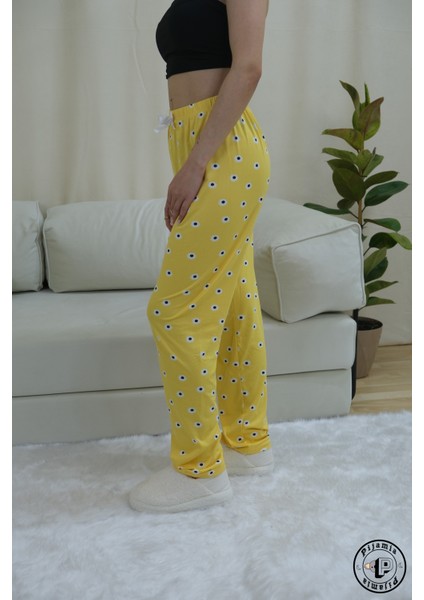Sarı Papatya Desenli Uzun Kadın Pijama Altı indirimleri