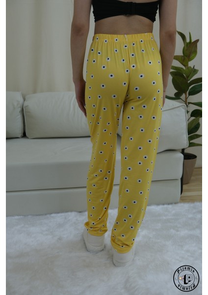 Sarı Papatya Desenli Uzun Kadın Pijama Altı