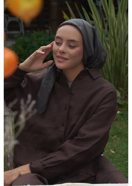 Kahve Ed Scarf Lace Modal Eşarp