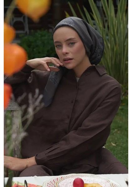 Kahve Ed Scarf Lace Modal Eşarp