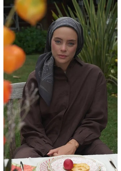 Kahve Ed Scarf Lace Modal Eşarp