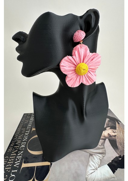 Rafya Bohem Tarzı Sallantılı Çiçek Küpe (7cm)