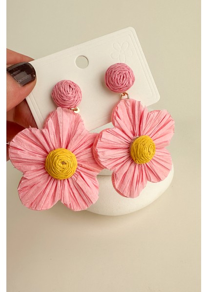 Rafya Bohem Tarzı Sallantılı Çiçek Küpe (7cm) fiyatları