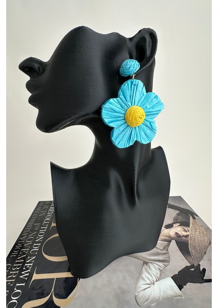 Rafya Bohem Tarzı Sallantılı Çiçek Küpe (7cm)