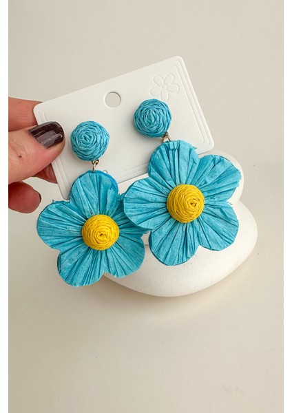 Rafya Bohem Tarzı Sallantılı Çiçek Küpe (7cm)