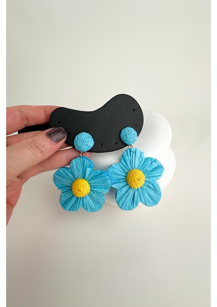 Rafya Bohem Tarzı Sallantılı Çiçek Küpe (7cm)