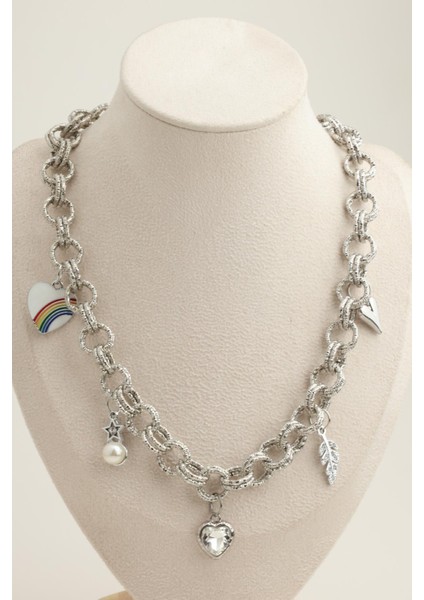 Kalp Inci Gök Kuşağı Figürlü Zincir Kolye (40+5cm)