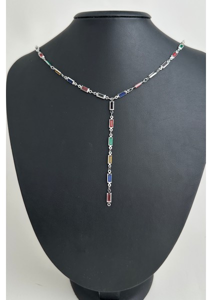 Renkli Ince Dikdörtgen Dekolte Y Kolye (56CM)