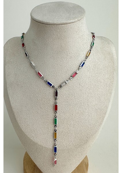 Renkli Ince Dikdörtgen Dekolte Y Kolye (56CM) fiyatları