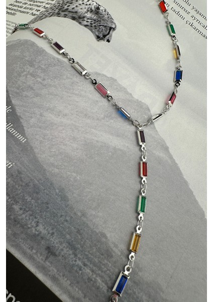 Renkli Ince Dikdörtgen Dekolte Y Kolye (56CM) modelleri