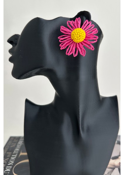Bohem Tarzı Boncuk Detay Papatya Çiçek Küpe (5cm)