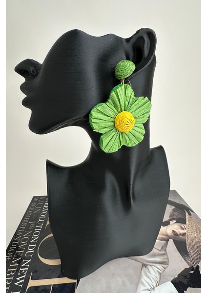 Rafya Bohem Tarzı Sallantılı Çiçek Küpe (7cm)