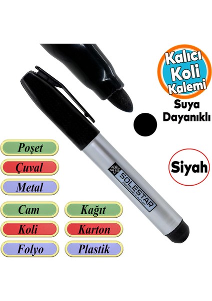 Koli Kalemi Suya Dayanıklı Kalıcı Çıkmaz Işaretleme Markalama Siyah Kalem Metal Cam Çuval Folyo