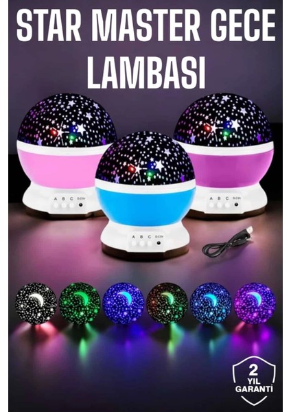 Mavi ve Mor Işıklı Star Master Projeksiyon Lambası
