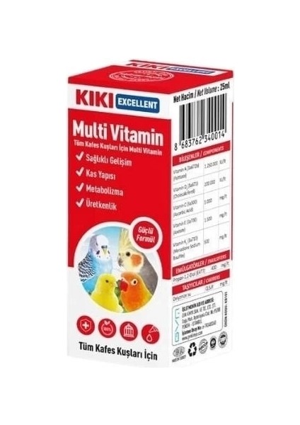 Kiki Excellent Kuşlar Için Multi Vitamin Sıvı Damla 25 ml