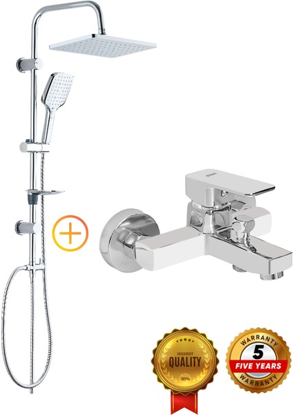 Harmoni Paslanmaz Krom Kolonlu Tepe Duş Seti + Drom Aurora Banyo Bataryası 5 Yıl Garanti