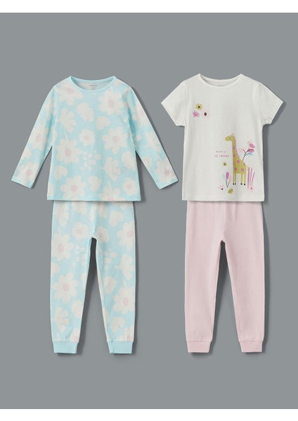 Bisiklet Yaka Çiçekli Kız Bebek Pijama Takım 2'li (S5)
