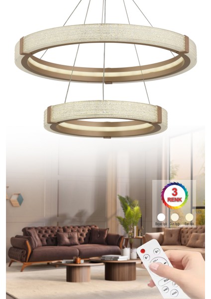 Istanbul Avize 2 Katlı Lecy Eskitme Kumandalı 3 Renk LED Modern Ledli Avize
