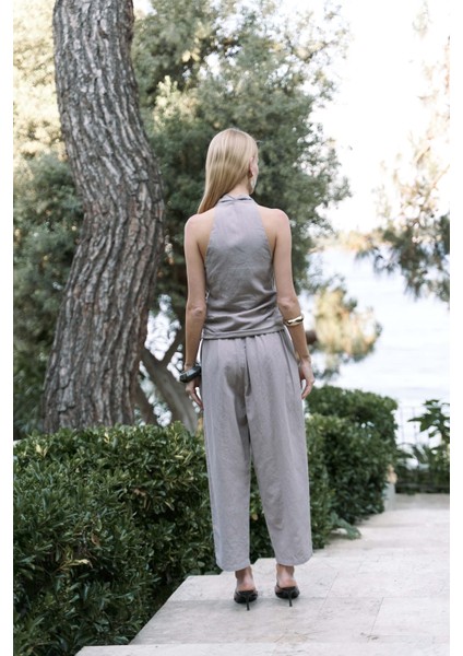 Struana Kruvaze Gri Crop Pantolon Takım indirimleri