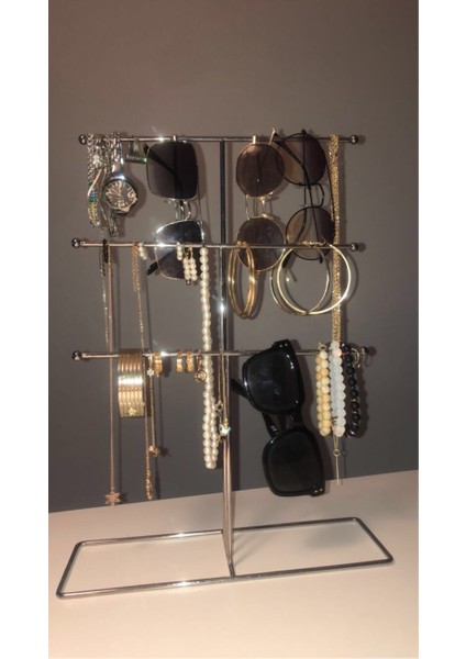 Silver Takı Akesuarı Saat Gözlük Kolye, Küpe, Halhal Takı Standı Metal Organizer
