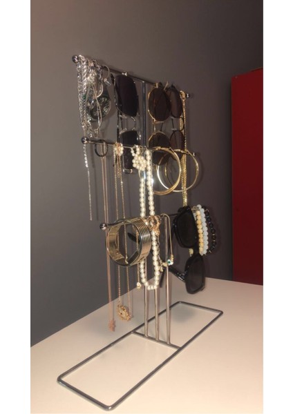 Silver Takı Akesuarı Saat Gözlük Kolye, Küpe, Halhal Takı Standı Metal Organizer